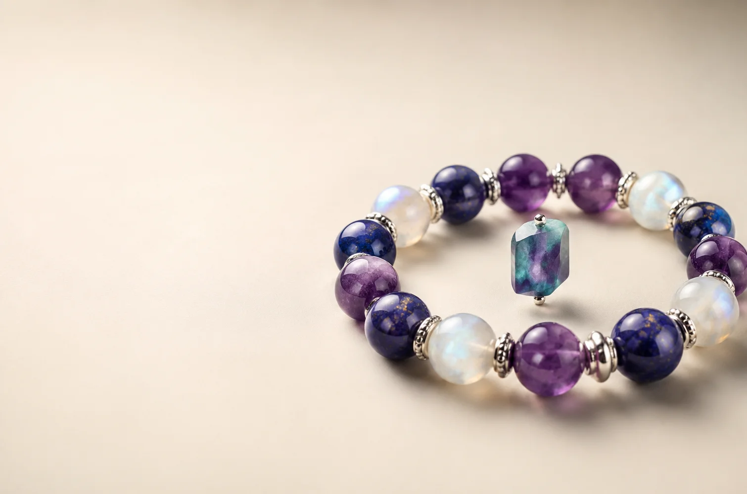 Amethyst, lapis and moonstone crystal bracelet
